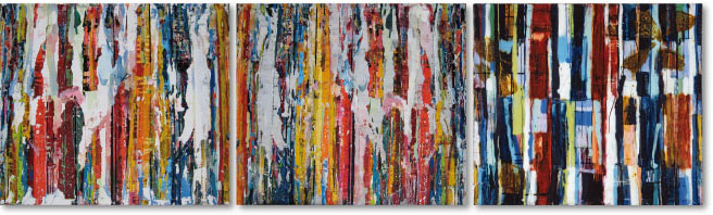 Splitting I 2010, mixed media, canvas, plexi glas, fotografie, 120cm x 440cm
