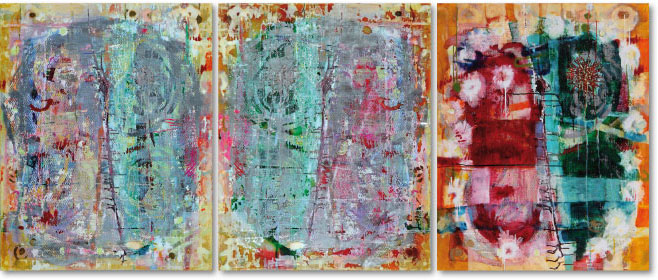 Splitting II 2010, mixed media, canvas, plexi glas, fotografie, 100cm x 260cm
